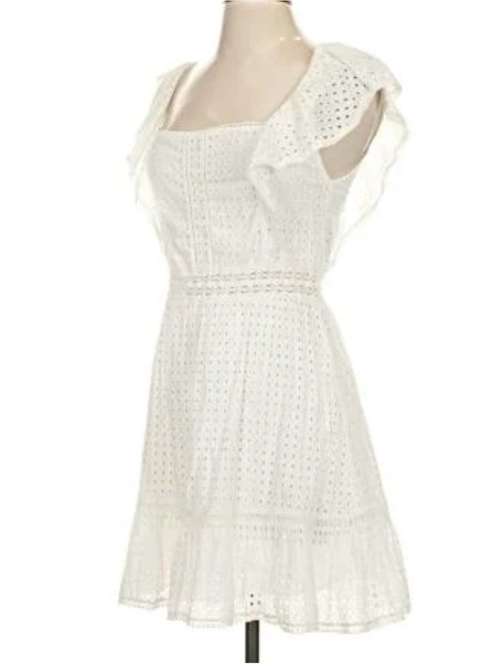 Alice + Olivia Ivory Eyelet Square-Neck Midi Dress - Picture 2 of 3
